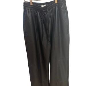 Topshop new drawstring Black leather Wide Leg Pants